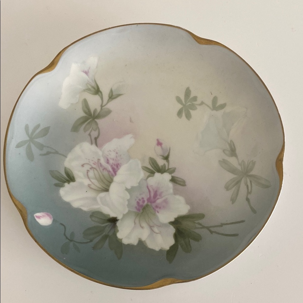 J&C Louise Bavarian China Plate w/ Gold Rim, 7.5" flower & leaf design floral